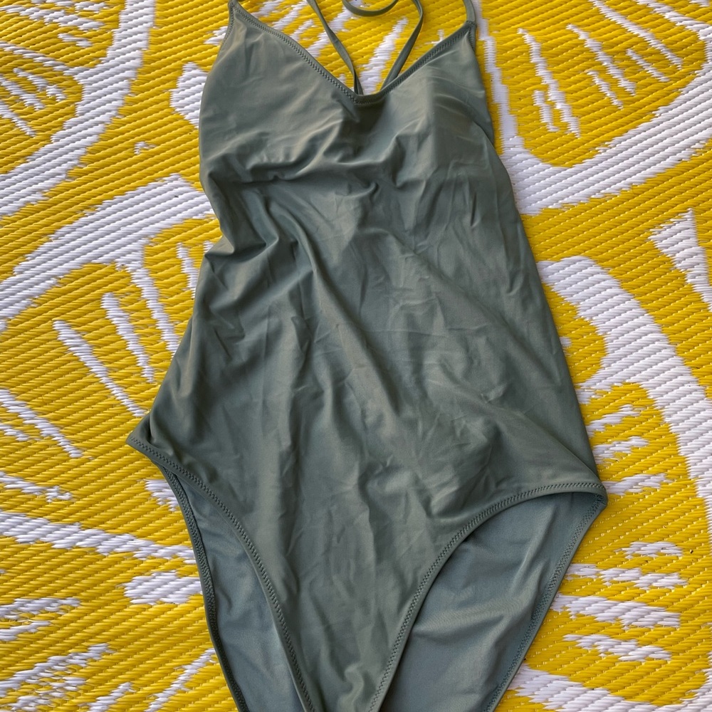 Aerie Large Long Criss Cross Back One Piece Olive Green